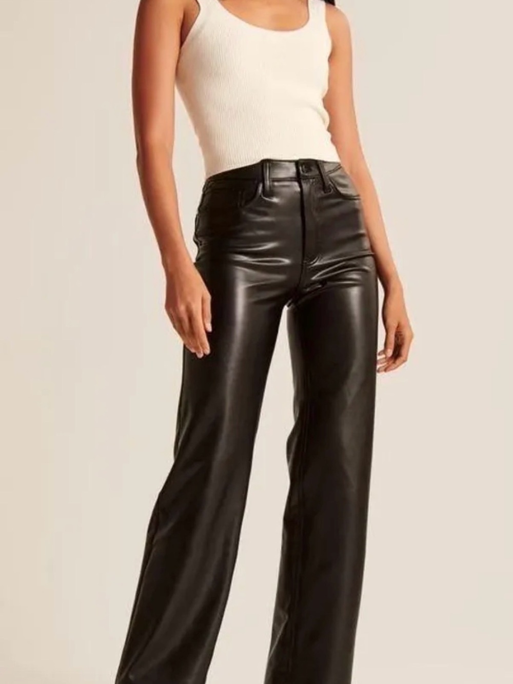 Abercrombie & Fitch Black Vegan Leather High-Rise Ankle Pants